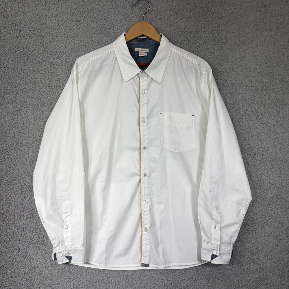 Carbon 2 Cobalt Mens Large White Button Up Long Sleeve Cotton Shirt